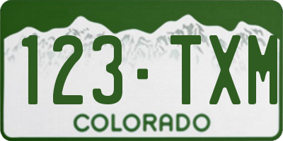 CO license plate 123TXM