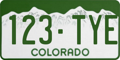 CO license plate 123TYE