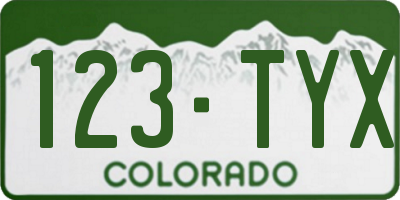 CO license plate 123TYX