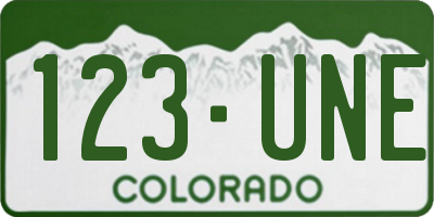 CO license plate 123UNE
