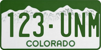 CO license plate 123UNM