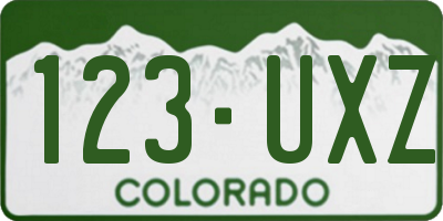 CO license plate 123UXZ