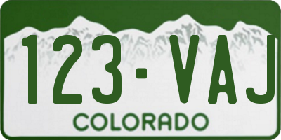 CO license plate 123VAJ