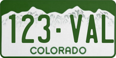 CO license plate 123VAL