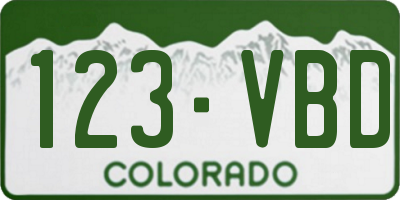 CO license plate 123VBD