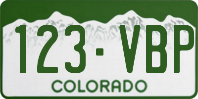 CO license plate 123VBP