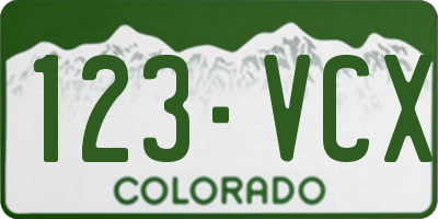 CO license plate 123VCX