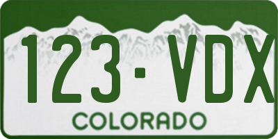 CO license plate 123VDX