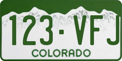 CO license plate 123VFJ