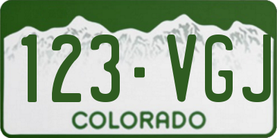 CO license plate 123VGJ