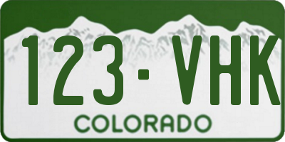 CO license plate 123VHK