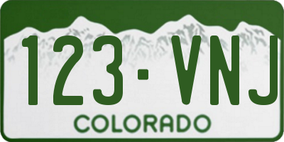 CO license plate 123VNJ