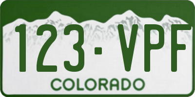 CO license plate 123VPF