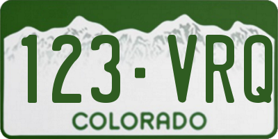 CO license plate 123VRQ
