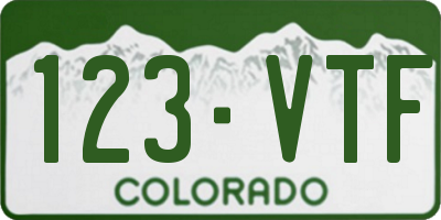 CO license plate 123VTF