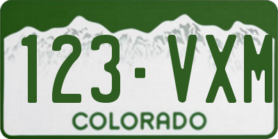 CO license plate 123VXM