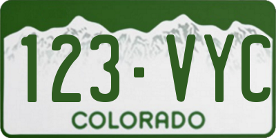 CO license plate 123VYC