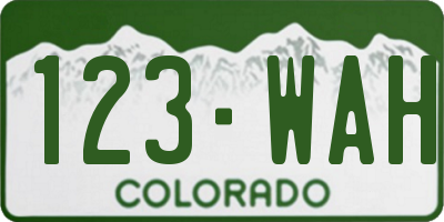 CO license plate 123WAH