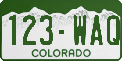 CO license plate 123WAQ