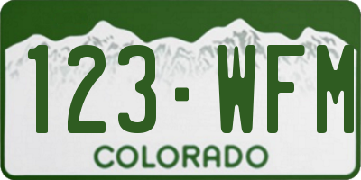 CO license plate 123WFM
