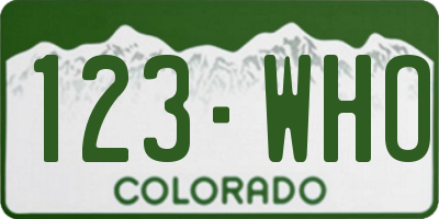 CO license plate 123WHO