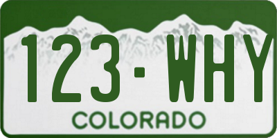 CO license plate 123WHY