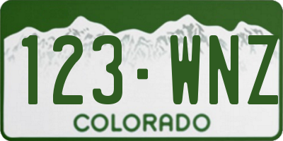 CO license plate 123WNZ