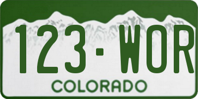 CO license plate 123WOR