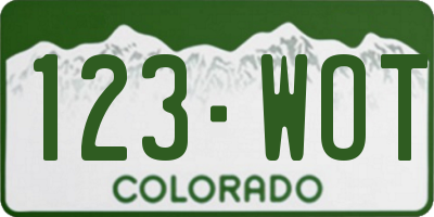 CO license plate 123WOT