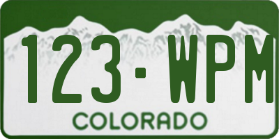 CO license plate 123WPM