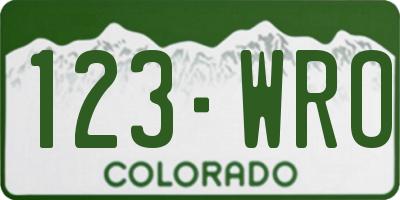 CO license plate 123WRO