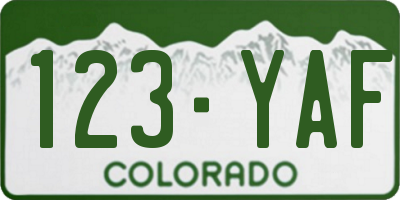 CO license plate 123YAF