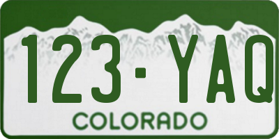 CO license plate 123YAQ