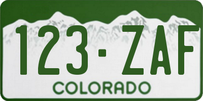 CO license plate 123ZAF