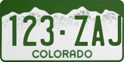 CO license plate 123ZAJ