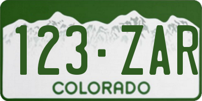 CO license plate 123ZAR