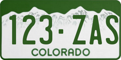 CO license plate 123ZAS
