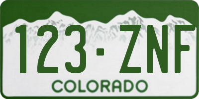 CO license plate 123ZNF