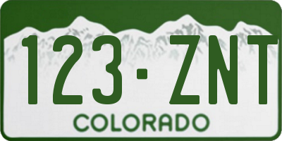 CO license plate 123ZNT