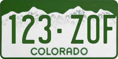 CO license plate 123ZOF