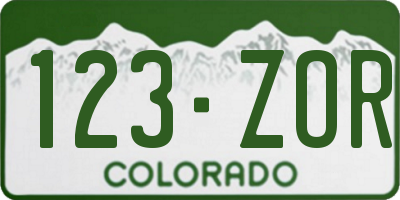 CO license plate 123ZOR