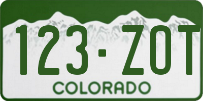 CO license plate 123ZOT