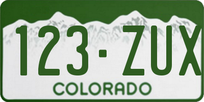 CO license plate 123ZUX