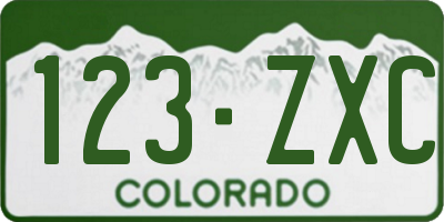 CO license plate 123ZXC