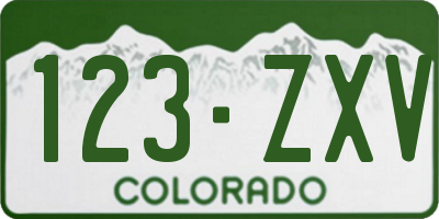 CO license plate 123ZXV