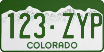 CO license plate 123ZYP