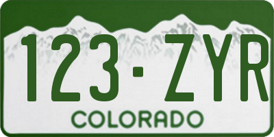 CO license plate 123ZYR