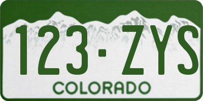 CO license plate 123ZYS