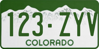 CO license plate 123ZYV
