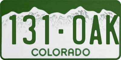 CO license plate 131OAK